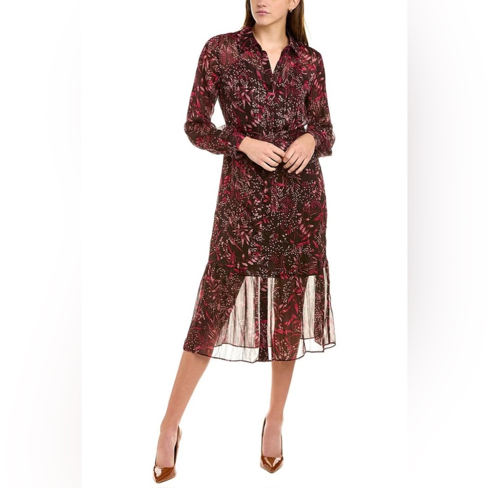 NANETTE LEPORE | chiffon button down ruffle hem
Midi dress Baez Burgundy print